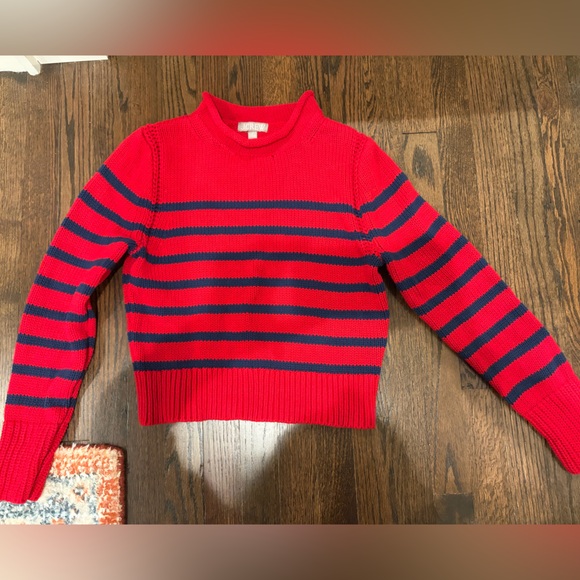 J. Crew Sweaters - J Crew Cropped Roll Neck Red and Blue Striped Sweater